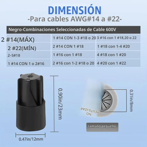 Vista 2 de 50 piezas de conectores de cable eléctrico impermeables, tapas de tuercas de torsión impermeables para exteriores, conector de terminal de cable