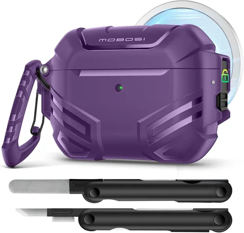 Vista 18 de MOBOSI Funda para AirPods Pro 2 con cerradura, compatible con funda Airpod Pro de 2ª/1ª generación, funda protectora de grado militar con kit