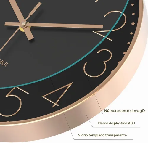 Vista 4 de Reloj de pared silencioso de 12 pulgadas, relojes de pared sin tictac que funcionan con pilas, para decoración de sala de estar, reloj de pared Oro