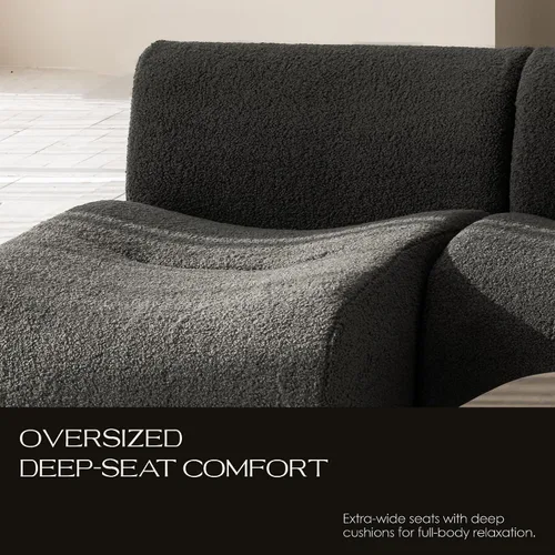 Vista 8 de Sofá de 3 plazas sin hueso con juego de diván, sofá modular de 92 pulgadas, sofás reversibles en forma de L con asiento profundo, sofás de sherpa