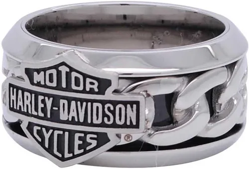Vista 2 de Harley-Davidson Barra de cadena de acero inoxidable para hombre y escudo H-D Anillo HSR0031