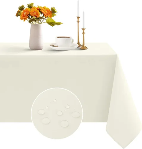 Vista 11 de Romanstile Mantel rectangular – Impermeable y resistente a las arrugas, mantel de poliéster lavable para cocina, comedor, fiesta, boda, uso en Beige
