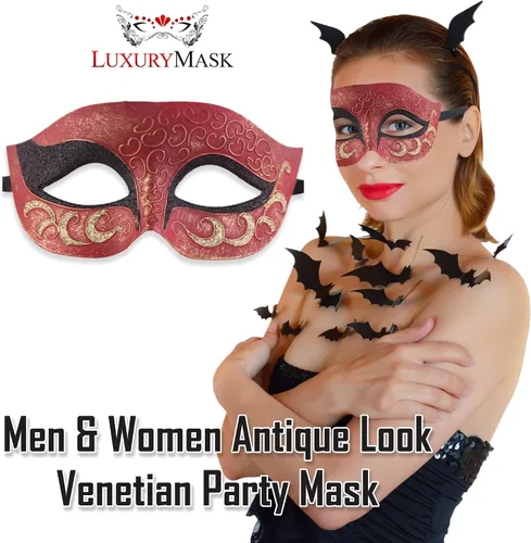 Vista 5 de Máscara de mascarada para hombres y mujeres, máscara de aspecto antiguo para fiesta veneciana, fiesta de máscaras, Halloween y baile de máscaras