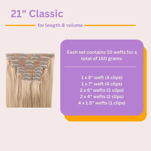 Vista 2 de BFB Hair Extensiones de cabello con pinzas para mujer, extensiones de cabello humano real, color rubio beige con reflejos rubios, 21 pulgadas, 10