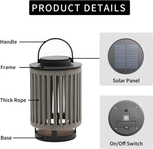 Vista 2 de Faroles solares decorativos para exteriores, luces solares para exteriores, faroles de aluminio alimentados por energía solar para porche, césped