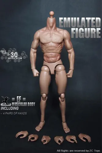 Vista 2 de Cuerpo musculoso de 12 pulgadas, figura de acción flexible masculina para esculpir la cabeza a escala 1:6 tallada