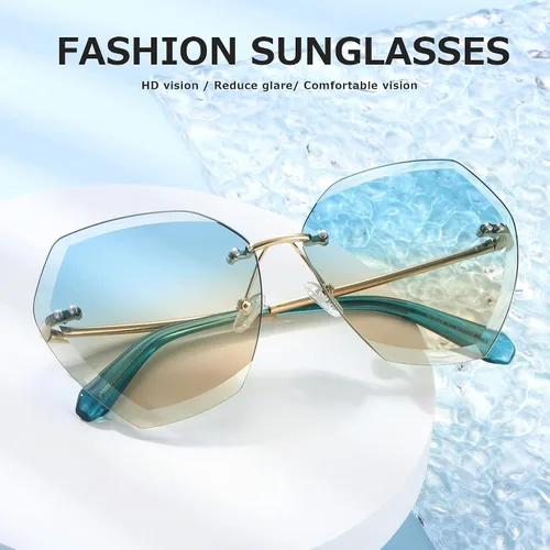 Vista 2 de AEVOGUE Gafas de sol para mujer de gran tamaño sin montura con lentes de corte de diamante AE0534