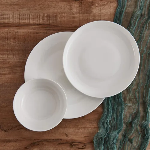 Vista 6 de Mikasa Macie Bone China - Juego de vajilla ligera de 12 piezas resistente a las astillas, servicio para 4, color blanco
