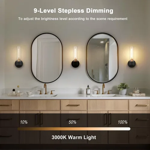 Vista 5 de Juego de 2 apliques de pared a pilas, luces de pared inalámbricas con control remoto, lámparas de pared regulables recargables para dormitorio