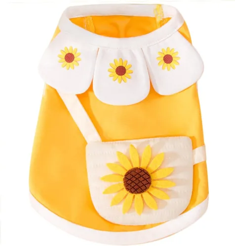 Vista 6 de Vestido para perro con manga abombada, amarillo limón, girasol, piña, a cuadros, ropa de verano para perros pequeños y niñas Botón de amor