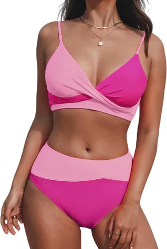 Vista 29 de CUPSHE Conjunto de bikini de dos piezas con cuello en V y cintura alta para Negro/Verde