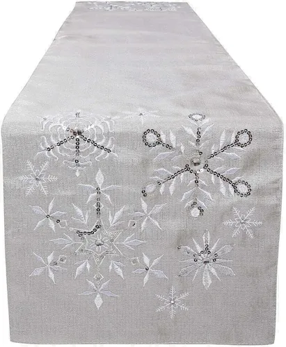 Vista 9 de OWENIE Juego de 4 manteles individuales de mesa de Navidad, manteles individuales plateados con bordado de lentejuelas, manteles individuales grises