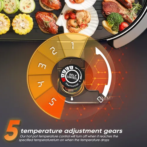 Vista 10 de Olla caliente eléctrica 2 en 1 sin humo con parrilla, olla caliente extraíble de 2200W, combo de barbacoa coreana y Shabu para interior, sartén