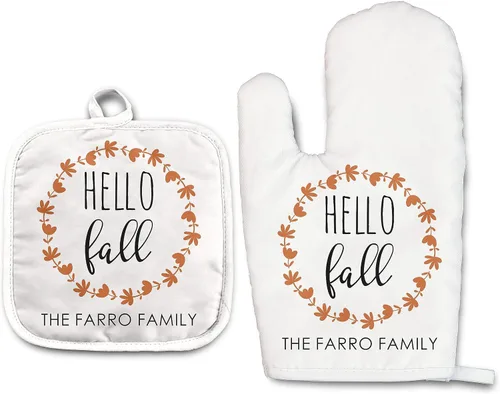 Vista 38 de Angela's Kitchen - Juego de guantes de horno personalizados y soporte para ollas Regalos de cocina personalizados Inauguración de la casa