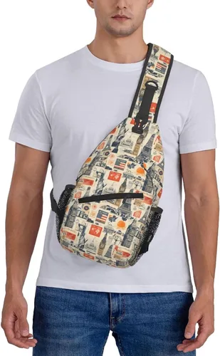Vista 7 de Small Crossbody Bags for Women Men - Vintage Landmark Collage Print Adjustable Shoulder Bag Fanny Packs Belt Sling Bag Crossbody Purses Backpack for