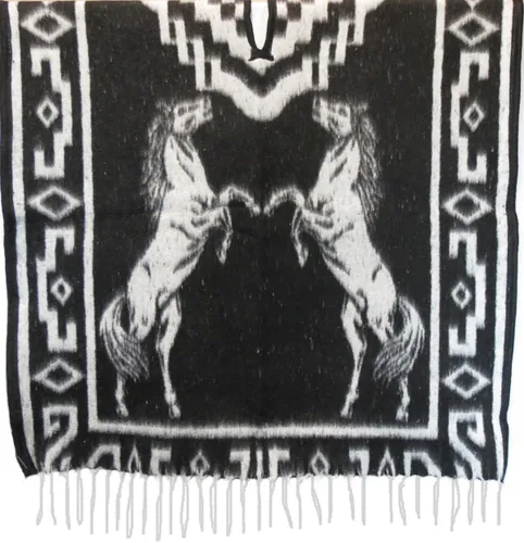 Vista 2 de Leos Imports Auténtica manta de poncho mexicano Cobija Gaban diseño de caballos