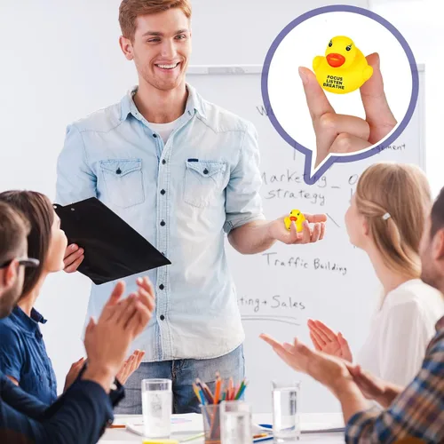 Vista 6 de Juego de 60 patos de goma inspiradores a granel, regalos de agradecimiento motivacionales y recuerdos de fiesta, recompensas de regreso a clases