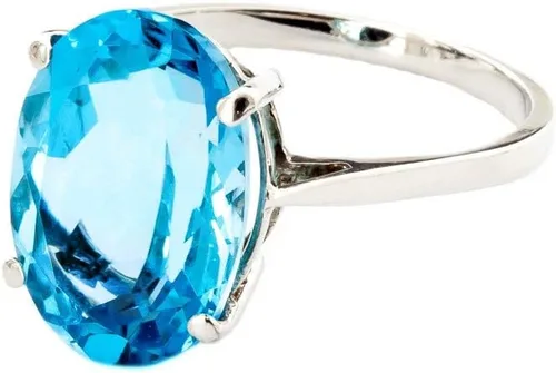 Vista 3 de Galaxy Gold GG Anillo de oro blanco sólido de 8 quilates de 14 quilates con topacio azul ovalado natural