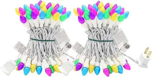 Vista 9 de Guirnalda de luces LED multicolor de cristal C3, 50 unidades, luz pastel de Pascua, 120 V, certificación UL, conectable, para exteriores, cable
