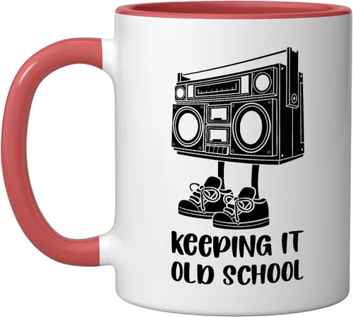 Vista 6 de Keeping It Old School 80s 90s Retro Cassette Radio Ceramic Mug, Orange/White, 11oz