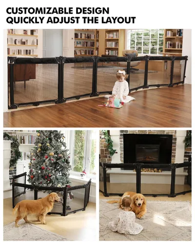 Vista 2 de Puerta de corral para bebés extra ancha con malla resistente al calor, valla plegable de 6 paneles para bebés, barrera de seguridad