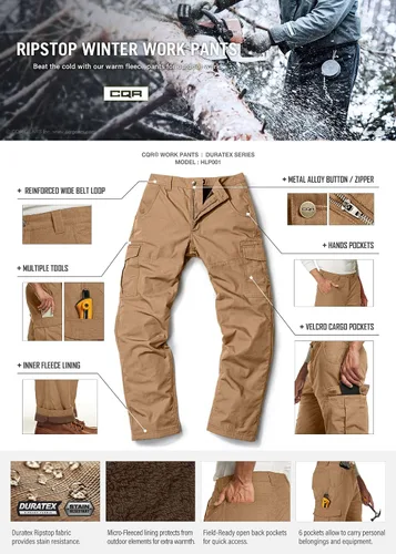 Vista 6 de CQR Pantalones tácticos de invierno para hombre, pantalones de trabajo térmicos para senderismo, pantalones cargo con forro polar para nieve y esquí