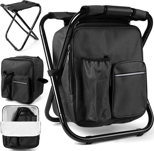 Vista 20 de Kikerike Mochila plegable con aislamiento, silla plegable para camping, caza, pesca, multifunción con bolsillo frontal y bolsillo para botella