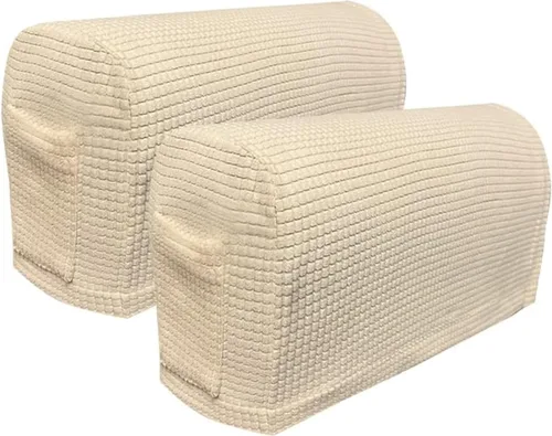 Vista 9 de Juego de 2 fundas elásticas para brazos de sofá con bolsillo, fundas extraíbles antideslizantes para reposabrazos para sillón reclinable y sillones