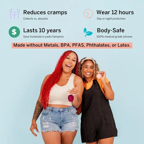 Vista 5 de Copa Menstrual Pixie & Disco Duo para Cuidado Femenino - Clasificada como número 1 como la copa reutilizable más cómoda y disco para el período