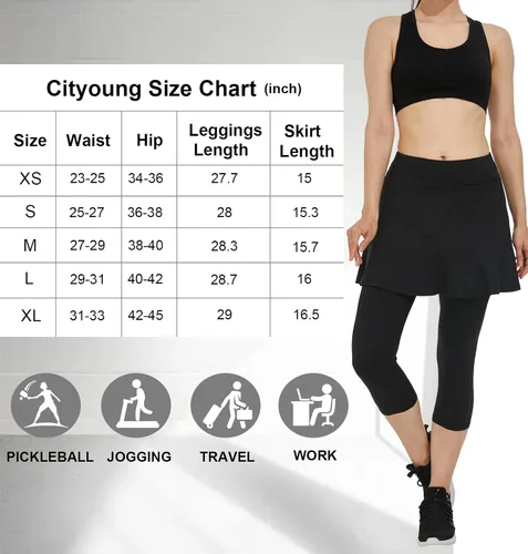 Vista 6 de Cityoung Falda pantalón capri con falda adjunta para mujer, leggings con falda de golf, faldas con bolsillos para entrenamiento