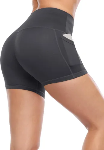 Vista 7 de CADMUS - Pantalones cortos deportivos de tiro alto para mujer, para yoga, acondicionamiento físico y correr, con bolsillos profundos