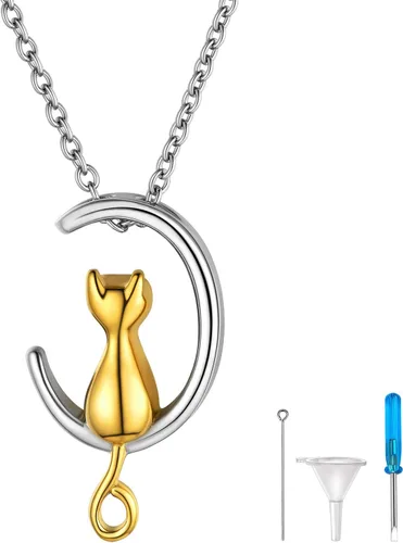 Vista 259 de FindChic Collares personalizados con urna para cenizas, barra vertical, gato, luna, reloj de arena, garra de perro, acero inoxidable, chapado en oro