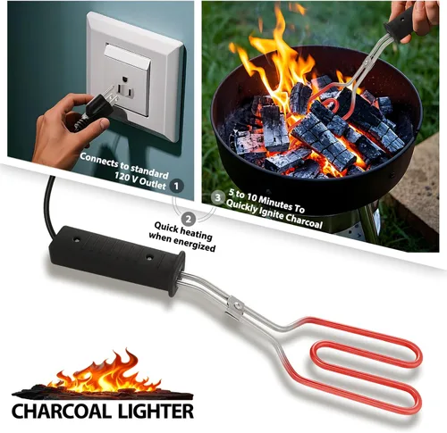 Vista 4 de Arrancador eléctrico de carbón de 650 W, encendedor de fuego para barbacoa, parrilla, chimenea, ahumador, fogatas, briquetas de encendido rápido