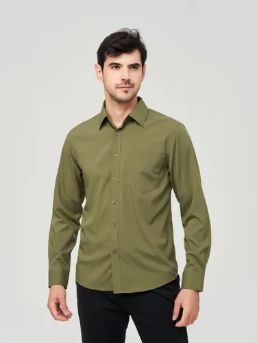 Vista 80 de corfty Camisa de vestir de manga larga para hombre, ajuste regular, elástica, sin arrugas, casual, con botones