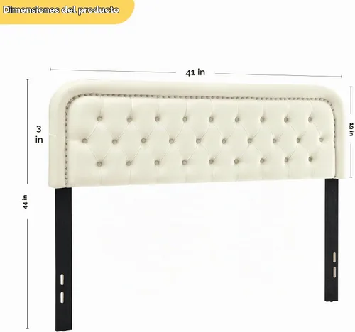 Vista 2 de Cabecera capitonada tapizada de tamaño individual – Cabecera de madera maciza con botones con altura ajustable – Cabecera moderna acolchada de Beige