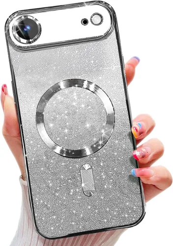 Vista 31 de Misscase Funda magnética compatible con iPhone 14 Pro con purpurina y protector de lente de cámara, protección completa, compatible con MagSafe Negro