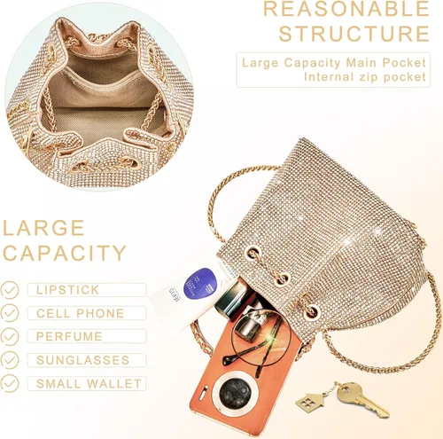 Vista 6 de Bolso de noche con diamantes de imitación para mujer, bolso de mano plateado con diamantes brillantes para mujer, fiesta, club, boda, baile