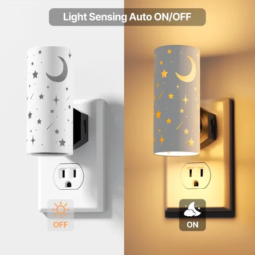 Vista 2 de Luces nocturnas LED enchufables a la pared, paquete de 2 luces nocturnas brillantes de 3000 K, sensor de atardecer a amanecer, regulable de 0 a 100