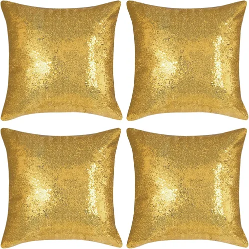 Vista 17 de Juego de 4 fundas de almohada decorativas con lentejuelas negras cuadradas para silla, sofá, cama, dormitorio, sala de estar, decoración para bodas