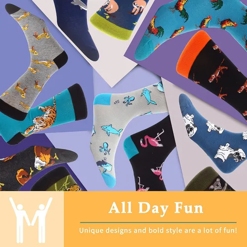 Vista 7 de Makabo- Calcetines de vestir coloridos, divertidos y casuales para hombre., 12 pares - Animales de la selva, 13-15
