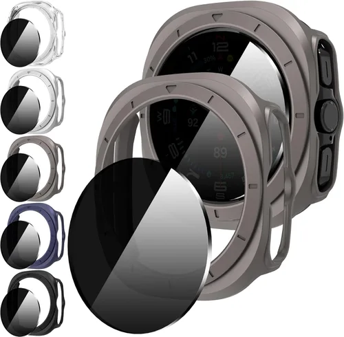 Vista 12 de Suoman 5+5 Pack para Samsung Galaxy Watch 7/8 Ultra 47mm (2024/2025) Estuche, Protector de pantalla de vidrio templado 9H + Funda protectora de PC
