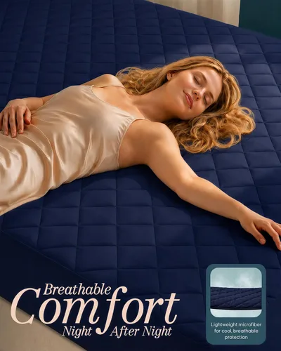 Vista 9 de Utopia Bedding - Cubrecolchón acolchado, tamaño King, protector y cubierta de colchón elástica con bolsillo profundo que se estira hasta 16 Azul