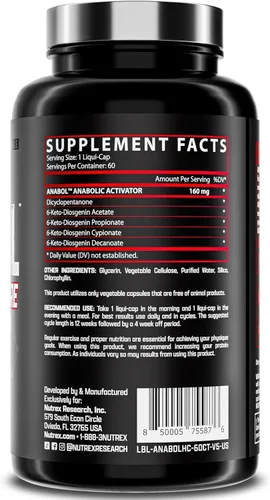 Vista 3 de Nutrex Research Anabol Hardcore Activador anabólico, constructor muscular y agente de endurecimiento, 60 pastillas