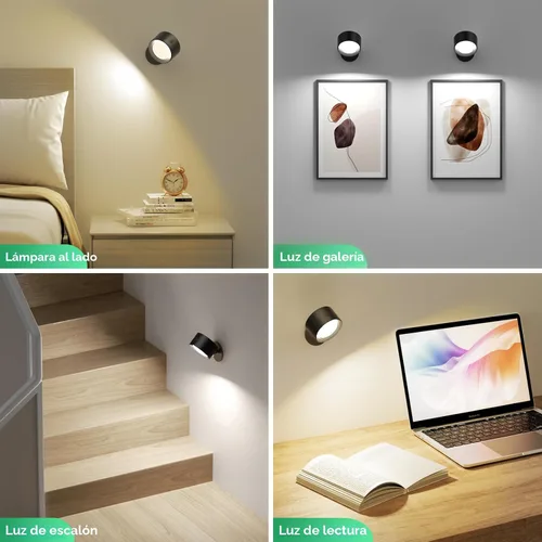 Vista 2 de Lightbiz Luces LED de Pared Montadas 2 Piezas con Control Remoto, Lámpara de Apliques de Pared con Batería Recargable de 3000mAh Operadas
