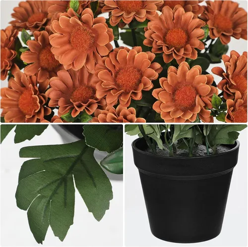 Vista 3 de Flores artificiales de crisantemo en maceta negra de 9 pulgadas, plantas artificiales de seda para decoración de interiores y exteriores, centro
