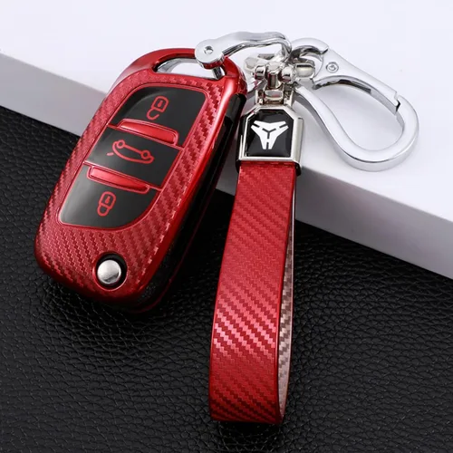 Vista 3 de POCHY Funda para llavero para Peugeot para Citroen C1 C2 C3 C4 C5 Ds3 Ds4 Ds5 Ds6 Tpu Fibra de carbono Car Flip Key Cover Case Bag Holder Llavero
