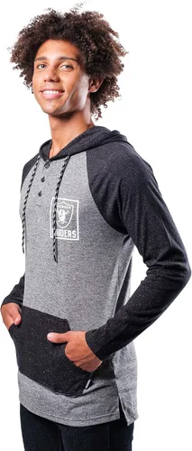 Vista 3 de Ultra Game - Sudadera con capucha de vellón para hombre con cuello Henley de la NFL Negro