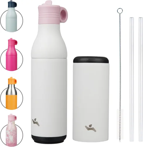 Vista 13 de Konokyo Botella de agua de acero inoxidable de 13 onzas con pajilla, aislada, botella de viaje de metal reutilizable con parte inferior extraíble