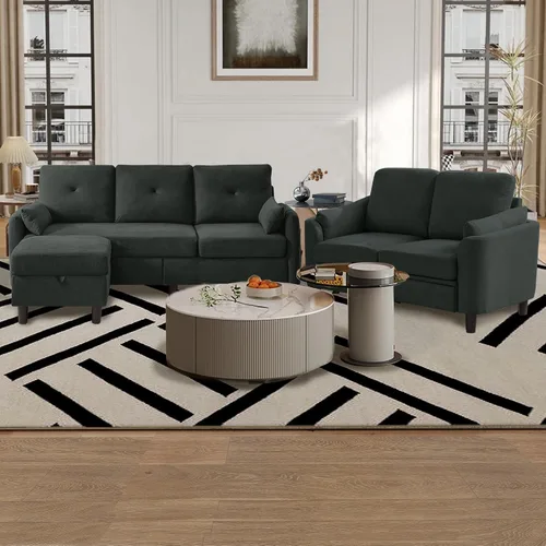 Vista 11 de Sofá Seccional Convertible, Sofá Pequeño en Forma de L de 77 pulgadas, Sofá de 3 Asientos con Chaise de Almacenamiento Reversible y Conjunto