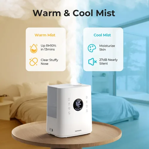 Vista 3 de Homvana Humidificadores para dormitorio, habitación grande, 6.5 L de llenado superior, cálido y fresco, humidificador ultrasónico de niebla